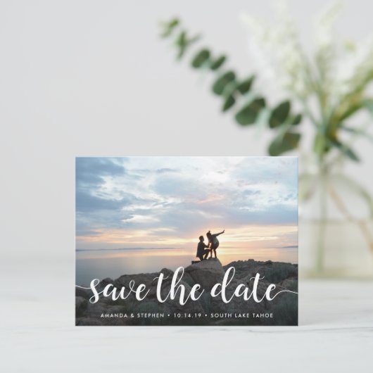 Fanciel script | De foto bewaart de Datum Aankondigingskaart (Staand voorkant)