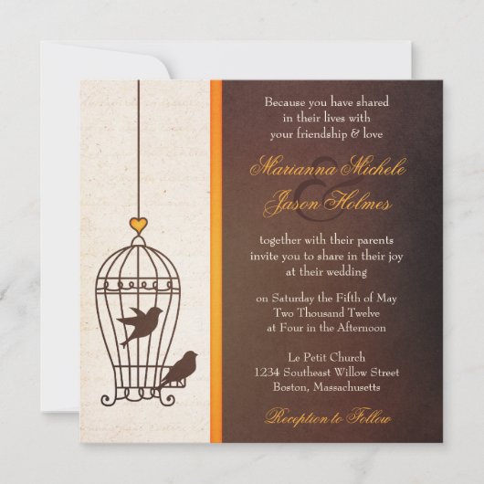 Fanciful Bird Cage - Autumn Oranje Wedding Kaart (Voorkant)