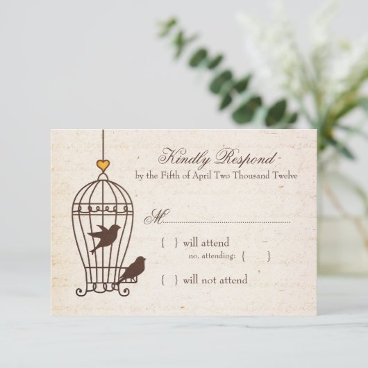 Fanciful Bird Cage - Autumn Oranje Wedding RSVP (Staand voorkant)