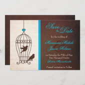Fanciful Bird Cage Blauwgroen & Chocolate Save the Save The Date (Voorkant / Achterkant)