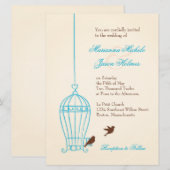 Fanciful Bird Cage Blauwgroen & Chocolate Weddensc Kaart (Voorkant / Achterkant)