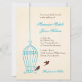 Fanciful Bird Cage Blauwgroen & Chocolate Weddensc Kaart (Voorkant)