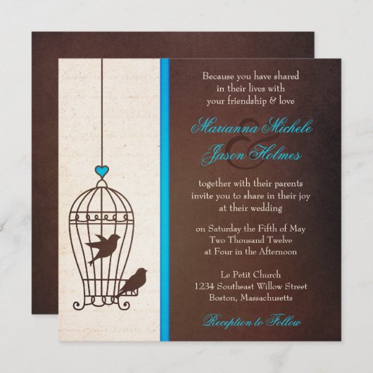 Fanciful Bird Cage - Chocolate & Blauwgroen Blue W Kaart (Voorkant / Achterkant)