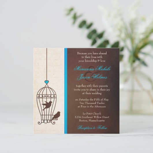 Fanciful Bird Cage - Chocolate & Blauwgroen Blue W Kaart (Staand voorkant)