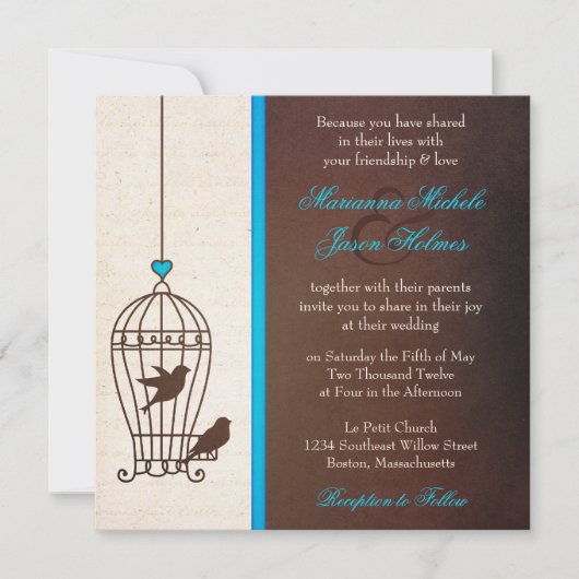 Fanciful Bird Cage - Chocolate & Blauwgroen Blue W Kaart (Voorkant)