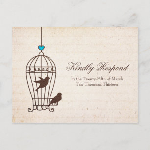 Fanciful Bird Cage - Chocolate & Blauwgroen Weddin Uitnodiging Briefkaart