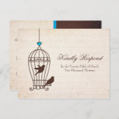 Fanciful Bird Cage - Chocolate & Blauwgroen Weddin Uitnodiging Briefkaart (Voorkant / Achterkant)