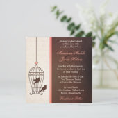 Fanciful Bird Cage - Chocolate & Pink Wedding Kaart (Staand voorkant)