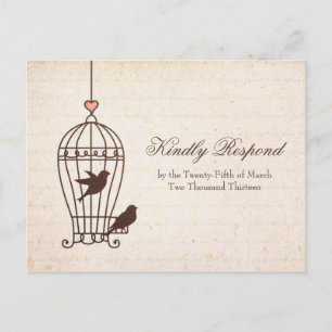 Fanciful Bird Cage - Chocolate & Pink Wedding RSVP Uitnodiging Briefkaart