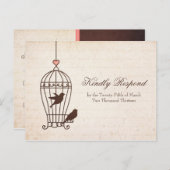 Fanciful Bird Cage - Chocolate & Pink Wedding RSVP Uitnodiging Briefkaart (Voorkant / Achterkant)