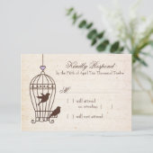 Fanciful Bird Cage Lavender & Brown Wedding RSVP Kaartje (Staand voorkant)