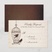 Fanciful Bird Cage Lavender & Brown Wedding RSVP Kaartje (Voorkant / Achterkant)
