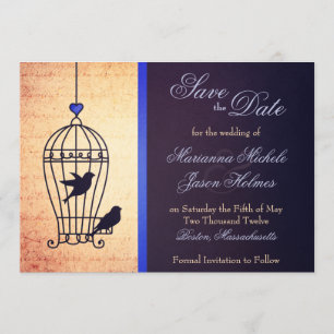Fanciful Bird Cage met Blue Ribbon Save the Date