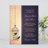 Fanciful Bird Cage met Blue Ribbon Wedding Kaart (Staand voorkant)