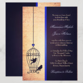Fanciful Bird Cage met Blue Ribbon Wedding Kaart (Voorkant / Achterkant)