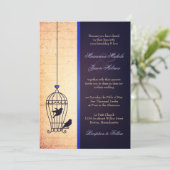 Fanciful Bird Cage met Blue Ribbon Wedding Kaart (Staand voorkant)