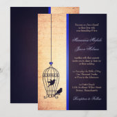 Fanciful Bird Cage met Blue Ribbon Wedding Kaart (Voorkant / Achterkant)