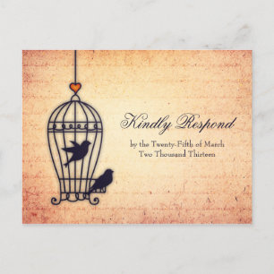 Fanciful Bird Cage met Gold Heart Wedding RSVP Uitnodiging Briefkaart