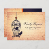 Fanciful Bird Cage met Gold Heart Wedding RSVP Uitnodiging Briefkaart (Voorkant / Achterkant)