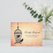 Fanciful Bird Cage met Gold Heart Wedding RSVP Uitnodiging Briefkaart (Staand voorkant)