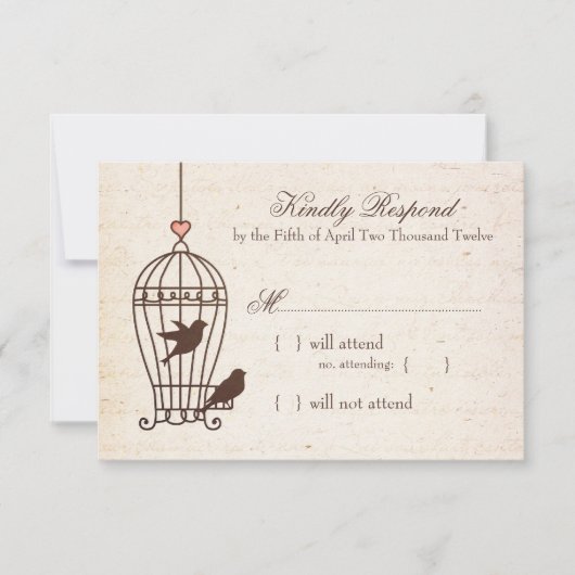 Fanciful Bird Cage - Pink & Chocolate Wedding RSVP (Voorkant)
