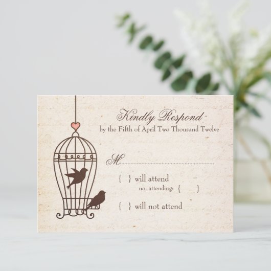 Fanciful Bird Cage - Pink & Chocolate Wedding RSVP (Staand voorkant)
