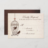 Fanciful Bird Cage - Pink & Chocolate Wedding RSVP (Voorkant / Achterkant)