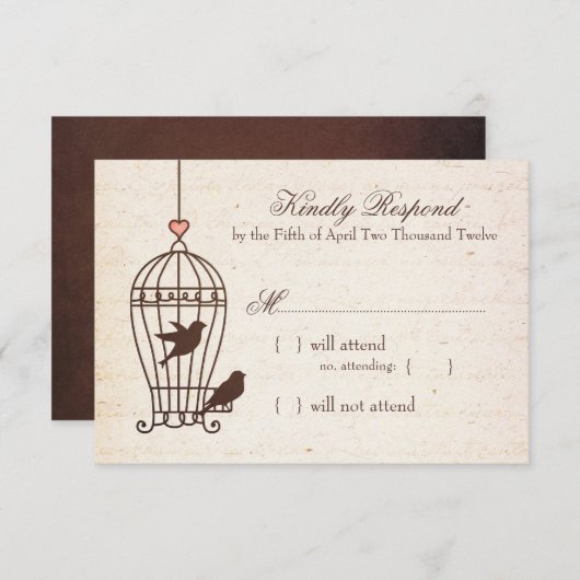 Fanciful Bird Cage - Pink & Chocolate Wedding RSVP (Voorkant / Achterkant)