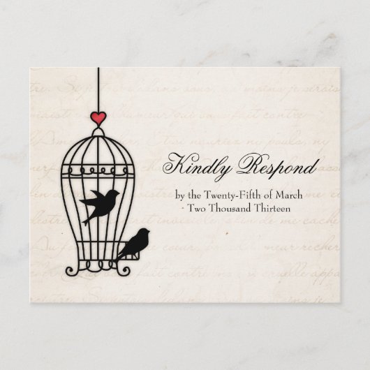 Fanciful Bird Cage & Romantic Heart Wedding RSVP Uitnodiging Briefkaart (Voorkant)