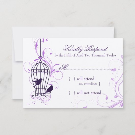 Fanciful Bird Cage with Swirls Eggplant RSVP (Voorkant)