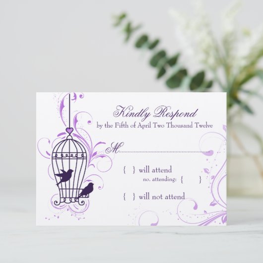 Fanciful Bird Cage with Swirls Eggplant RSVP (Staand voorkant)
