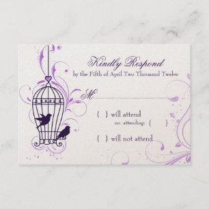 Fanciful Bird Cage with Swirls Eggplant RSVP Kaartje