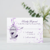 Fanciful Bird Cage with Swirls Eggplant RSVP Kaartje (Staand voorkant)