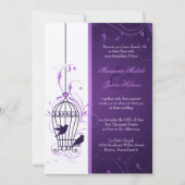 Fanciful Bird Cage with Swirls Eggplant Wedding Kaart (Voorkant)