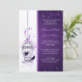 Fanciful Bird Cage with Swirls Eggplant Wedding Kaart (Staand voorkant)