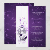 Fanciful Bird Cage with Swirls Eggplant Wedding Kaart (Voorkant / Achterkant)