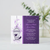 Fanciful Bird Cage with Swirls Eggplant Wedding Kaart (Staand voorkant)