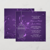 Fanciful Bird Cage with Swirls Eggplant Wedding Kaart (Voorkant / Achterkant)