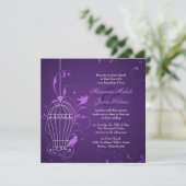 Fanciful Bird Cage with Swirls Eggplant Wedding Kaart (Staand voorkant)