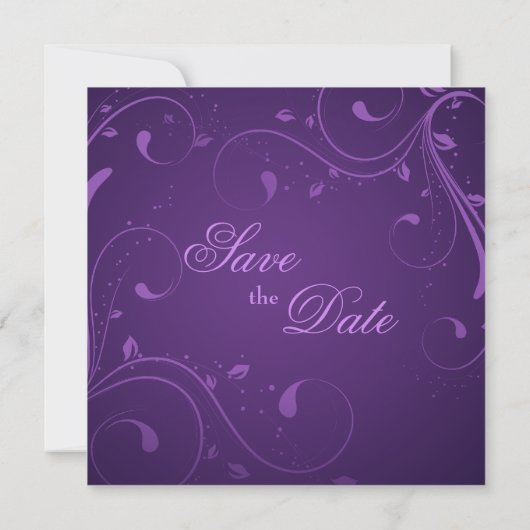 Fanciful Birdcage & Swirls Eggplant Save the Date (Achterkant)