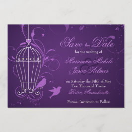 Fanciful Birdcage & Swirls Eggplant Save the Date
