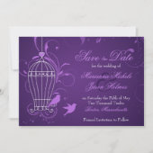 Fanciful Birdcage & Swirls Eggplant Save the Date (Voorkant)