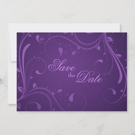 Fanciful Birdcage & Swirls Eggplant Save the Date (Achterkant)