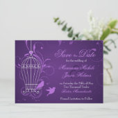 Fanciful Birdcage & Swirls Eggplant Save the Date (Staand voorkant)