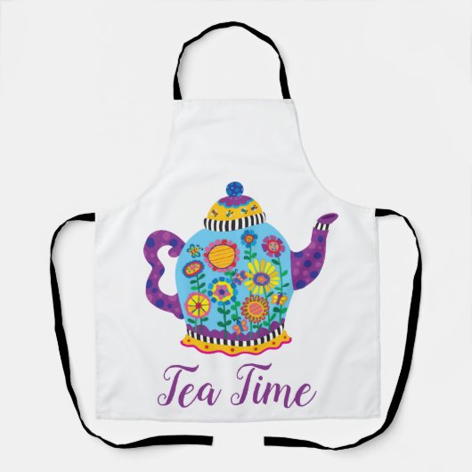 Fanciful Blue Teapot Tea Time Schort (Voorkant)