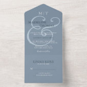 Fanciful Dusty Blue Ampersand Calligraphy Wedding All In One Uitnodiging (Binnen)