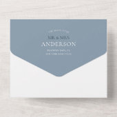 Fanciful Dusty Blue Ampersand Calligraphy Wedding All In One Uitnodiging (Achterkant)