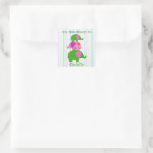 Fanciful Green & Pink Elephants Bookplate Sticker (Tas)