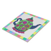 Fanciful Green Teapot Tea Trivet Tegeltje (Zijkant)