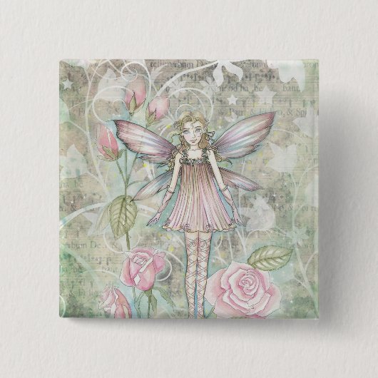 Fanciful Roos Fairy Vierkante Button 5,1 Cm (Voorkant)